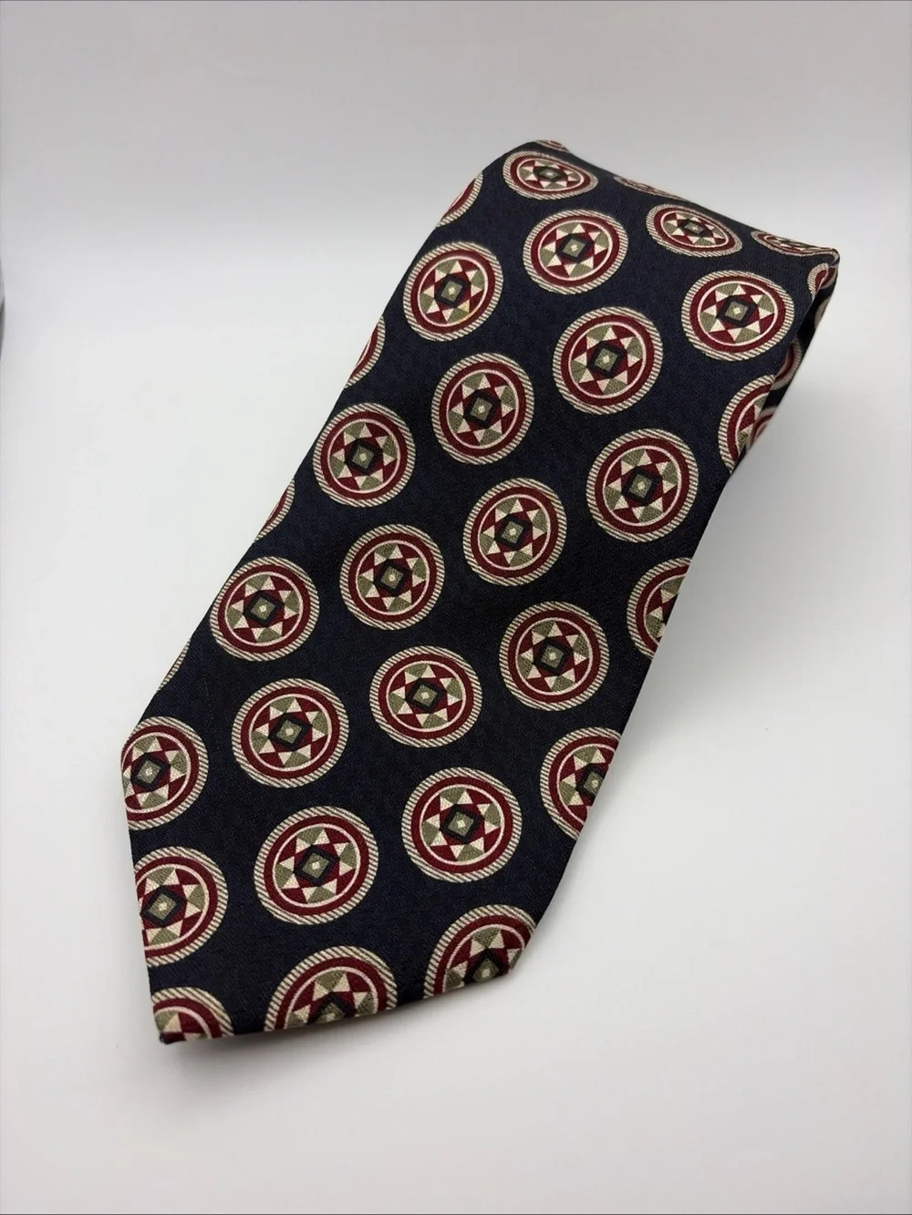 Lands’ End 100% Silk Men’s Black Geometric Print Necktie Made In USA
